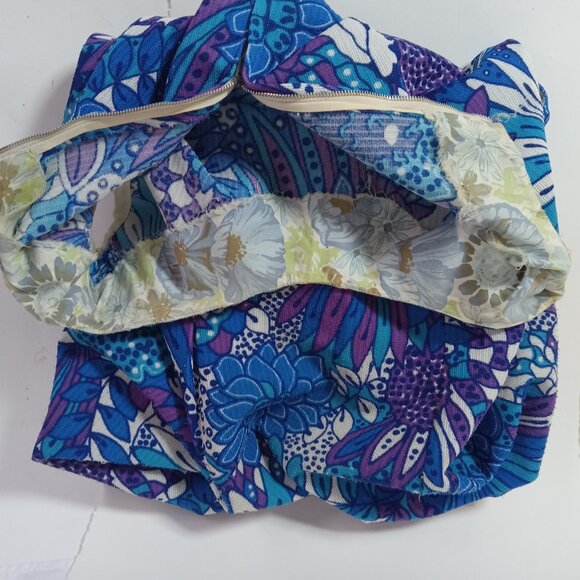 1960s Vintage Blue Purple Tropical Flower Power XL Shift Dress Handmade - Picture 12 of 12